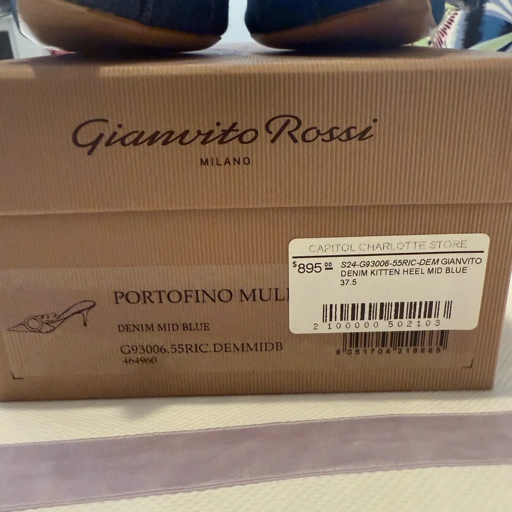 Gianvito Rossi Blue Portofino Mules with Bow Detail - Picture 6 of 6